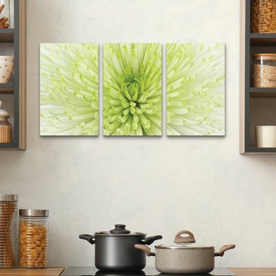 Ensemble de 3 panneaux muraux - Cora Niele «Lime Light Spider Mum», art mural sur toile pour le salon, la chambre à coucher ou le bureau 