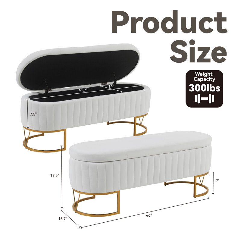 Kathlin  Upholstered Flip Top Storage bench, Ivory