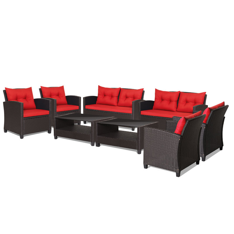 Anaan 8 - Person Patio Conversation Set with Cushions, Red