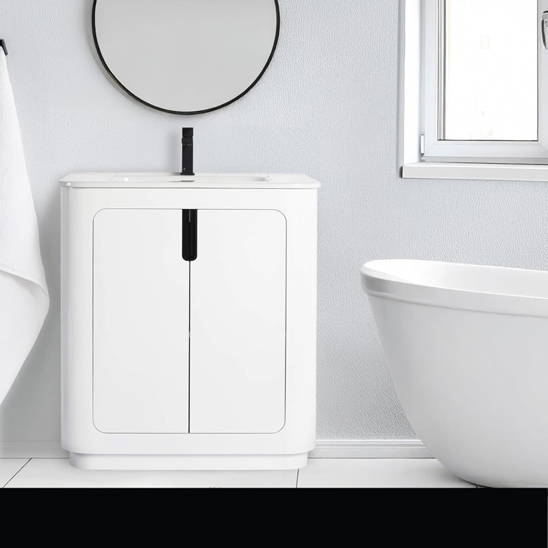 Atticus 30 Inch Bathroom Vanity with Sink, White/Black