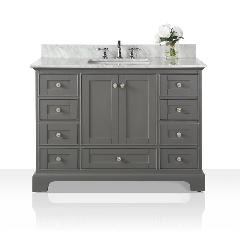 Audrey 48'' W Single Vanity, Sapphire Gray/Brushed Nickel, Carrara White Marble