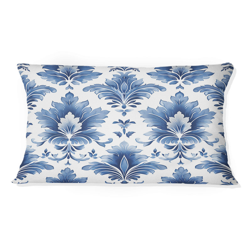 «Blue Whitetimeless Damask Glamour Art V» - Coussin lombaire transitionnel