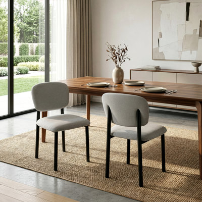 Ensemble de 2 chaises de salle à manger rembourrées en tissu beige avec pieds en fer Beren