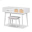 Ensemble coiffeuse 43,3 "en bois avec miroir rabattable et tabouret, coiffeuse avec trois tiroirs et espace de rangement