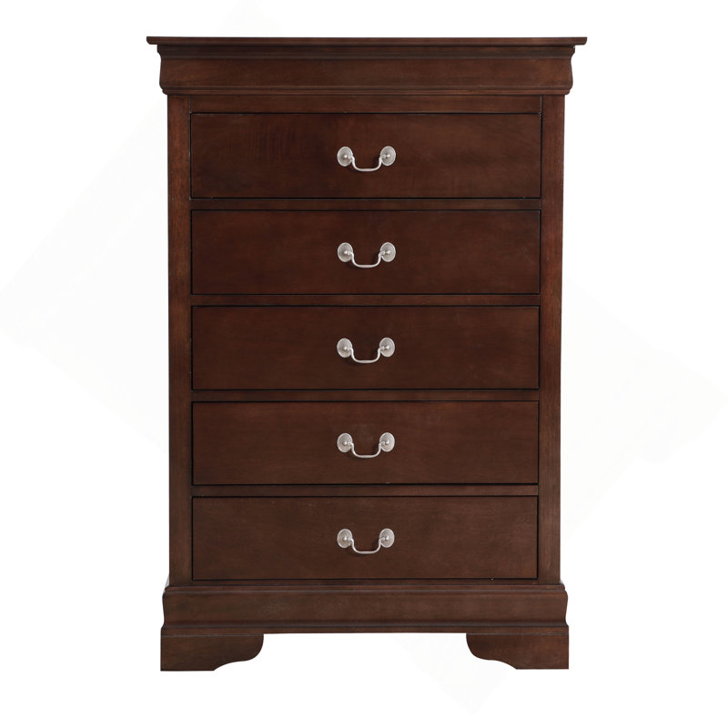 Commode verticale à 5 tiroirs avec poignées décoratives, Cappuccino
