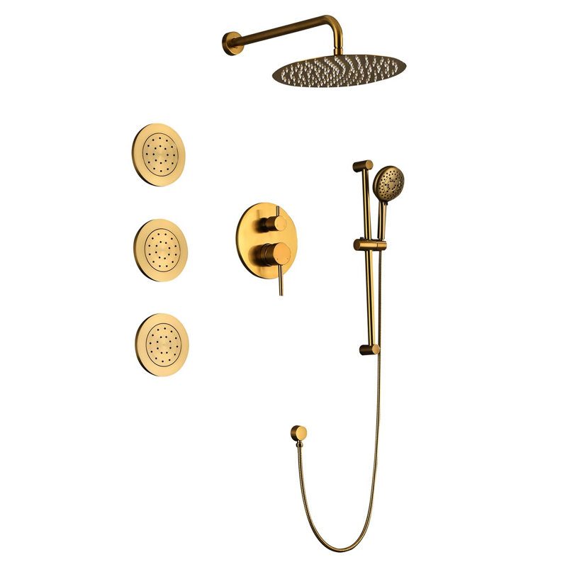 Système de douche en or brossé avec barre coulissante pour la tête et la main, Or brossé