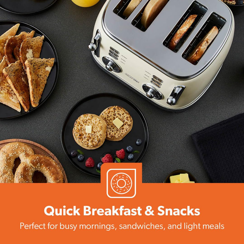 GEEPAS Retrovive 1.7L Electric Kettle, 4 Slice Bread Toaster, Set of 3 Tea Coffee Sugar Canister, Bread Bin, Mug Tree & Towel Pole Set of 8 PC Matching Kitchen Counter Storage Space Saver Set