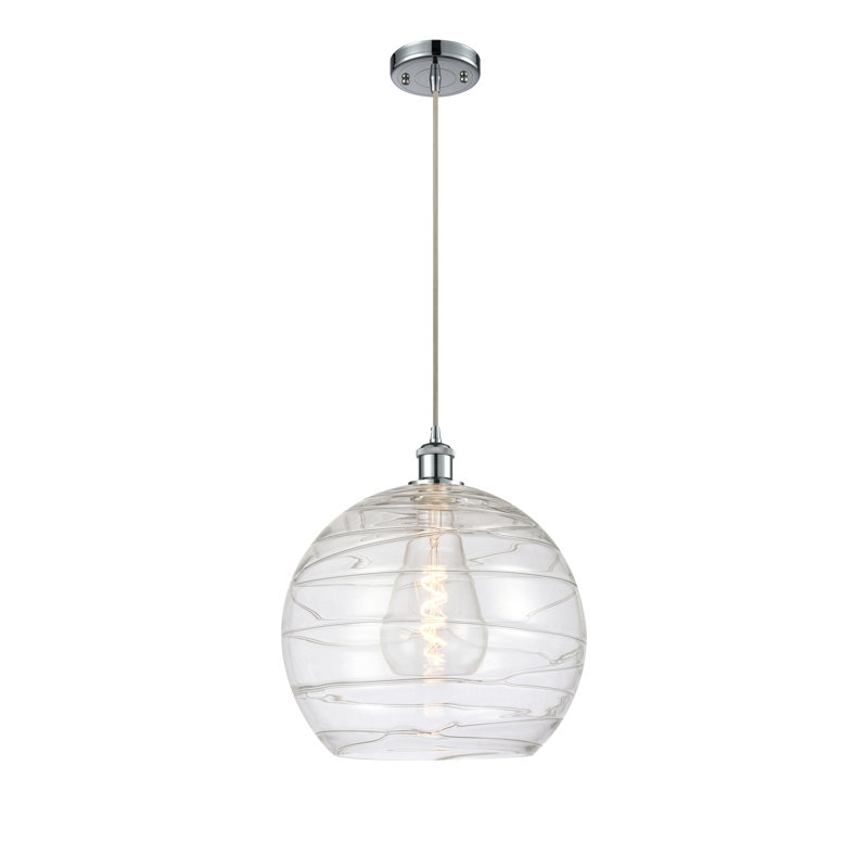 Luminaire suspendu en forme de globe à 1 lumière Hamida, Ampoule non incluse, Transparent, Chrome poli