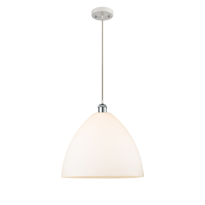 Luminaire suspendu en forme de dôme à 1 lumière Angelia, H 18,75 po x l 16 po x P 16 po, Blanc, Blanc / chrome poli