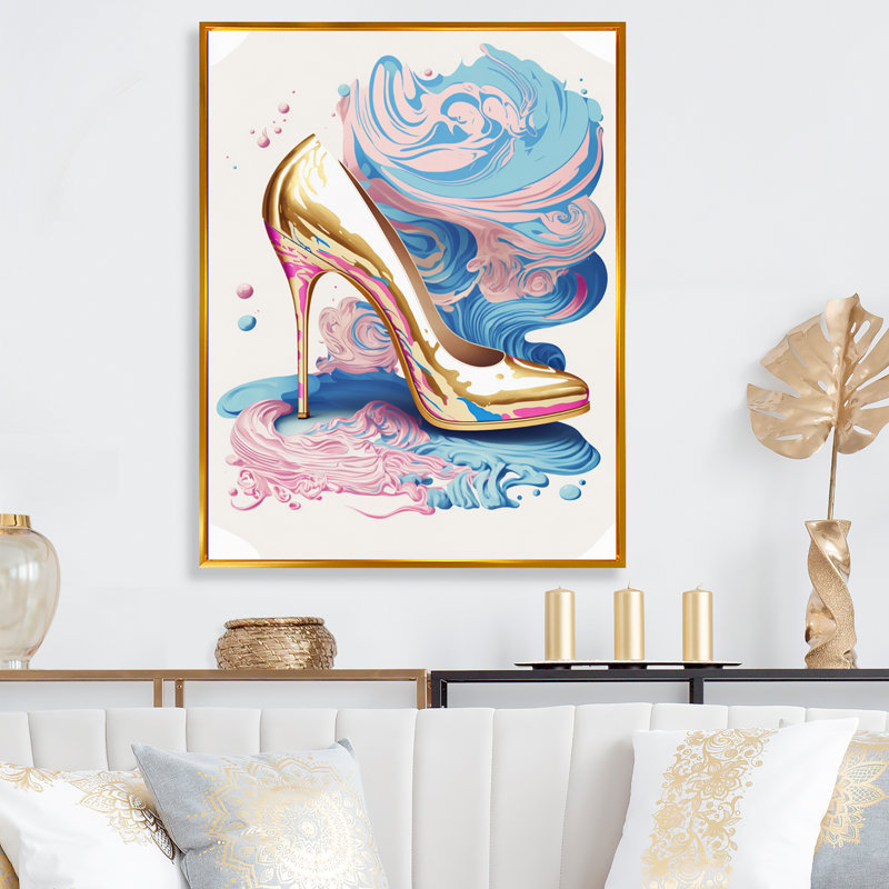 Art déco rose et bleu, chaussures à talons hauts V - Impression sur toile, H 32 po x l 16 po x P 1 po