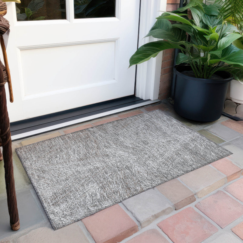 Gray Rectangular Machine Washable Synthetic Indoor Outdoor Rug