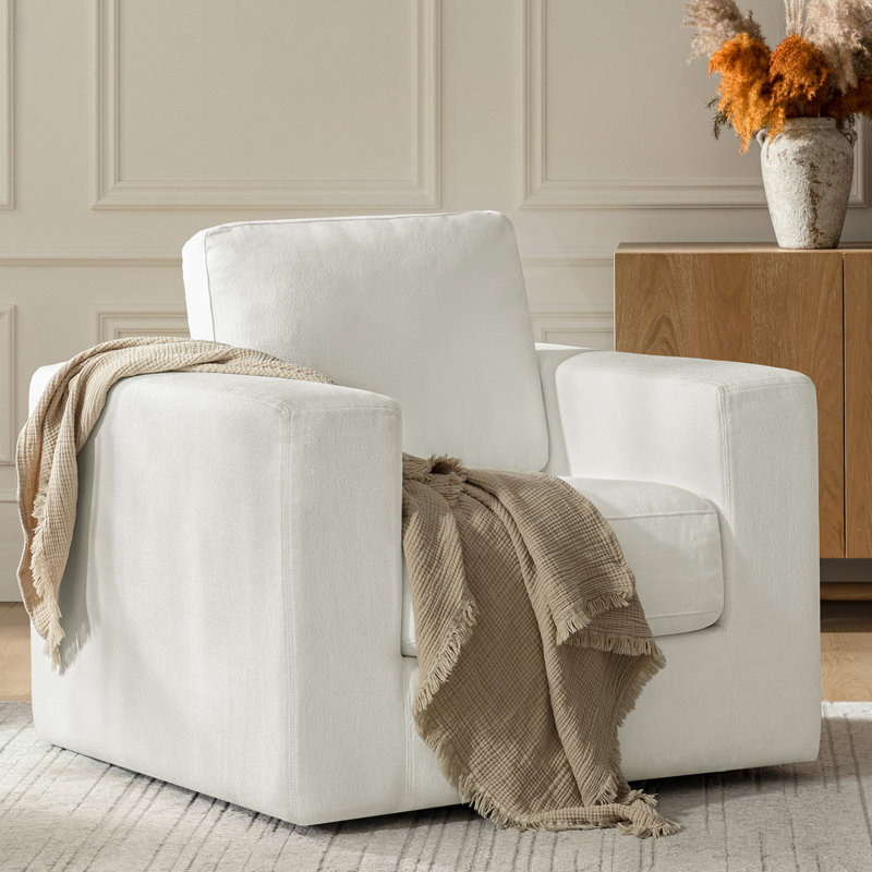 Chaise berçante pivotante à housse Carley, Ivoire ivoire