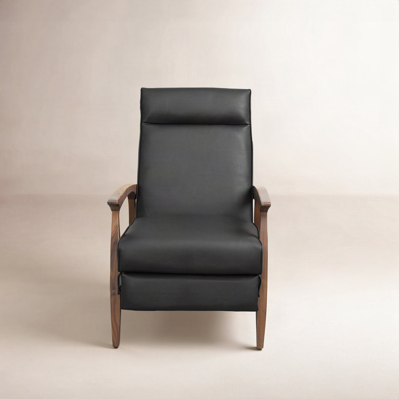 Piedmont 26" Genuine Leather Manual Recliner, Black, Walnut Wood