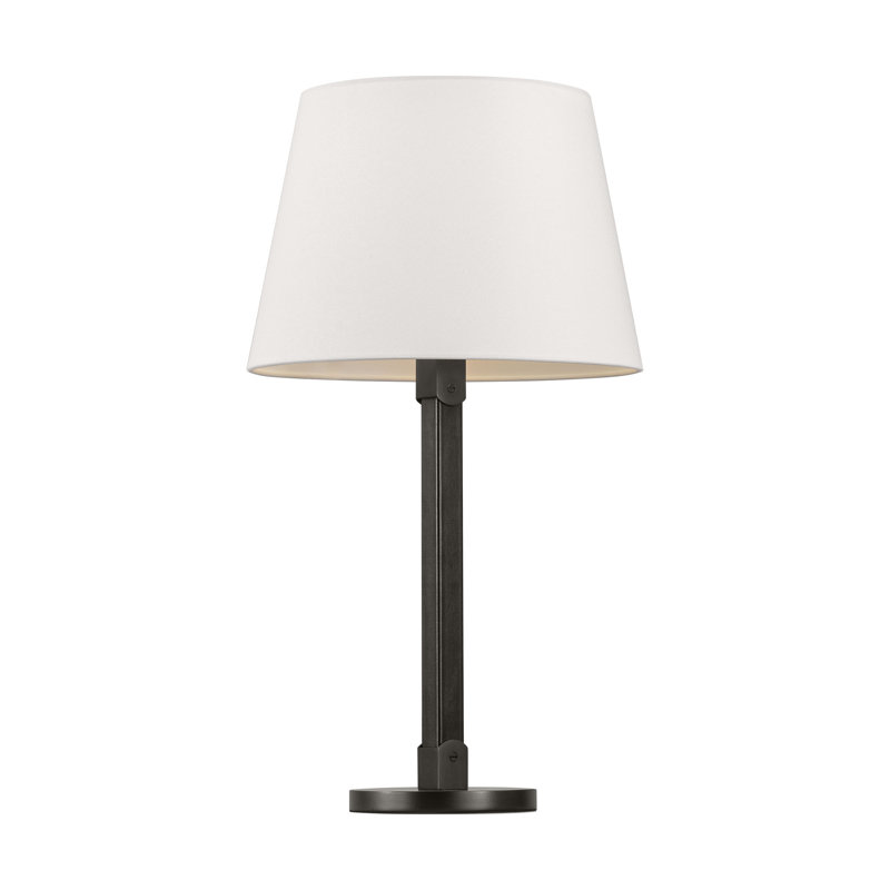 Lauren Ralph Lauren Grayson 1 Light Bedroom Home Office Living Room Lamp In Aged Iron Finish With White Linen Shade, Gray