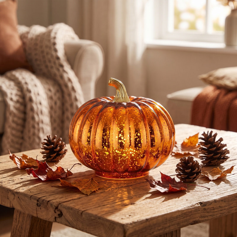 Night Light  Glass LED Pumpkin Light Halloween Table Lamp  Decor