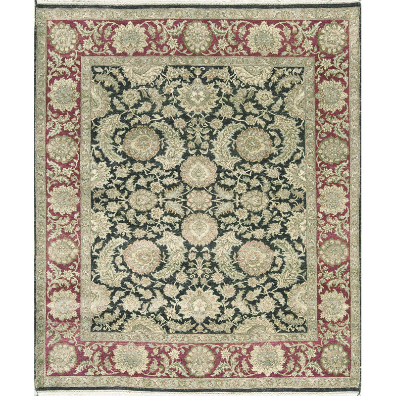 Tapis noir et rouge de haute qualité noué à la main