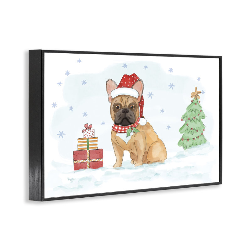 «Holiday Dog in Snow», estampe numérique par Mollie B., Giclée encadrée noir minuit, H 12 po x l 18 po
