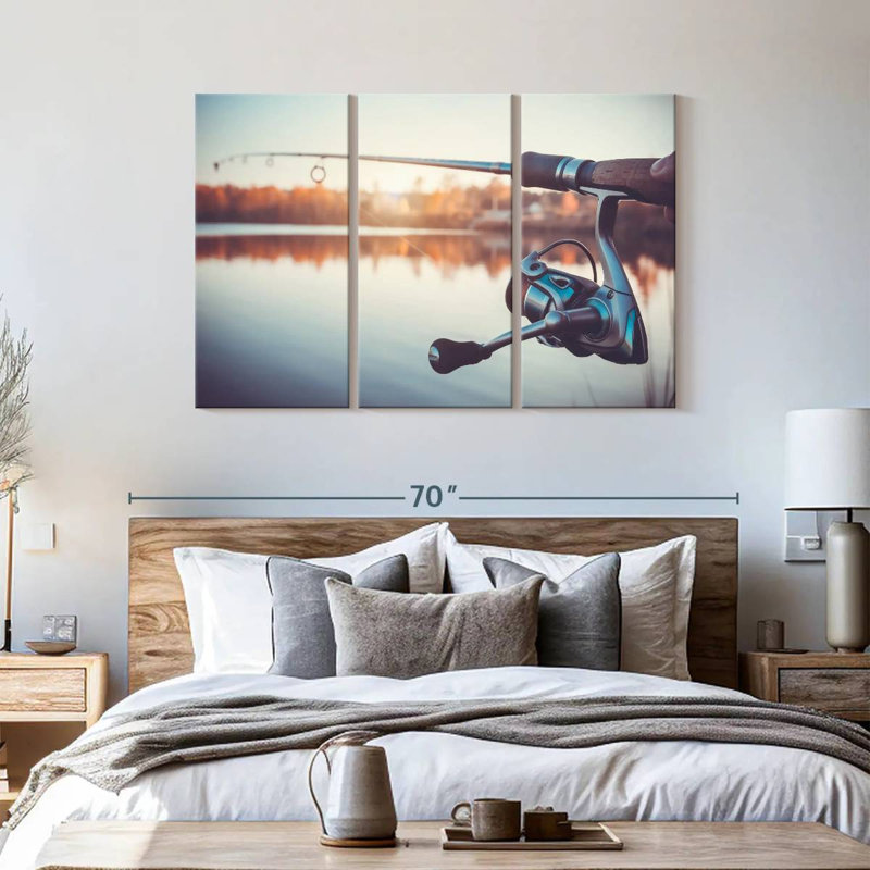 «Summer Lake Fishing», 3 pièces sur toile, H 36 po x l 57 po x P 1,25 po