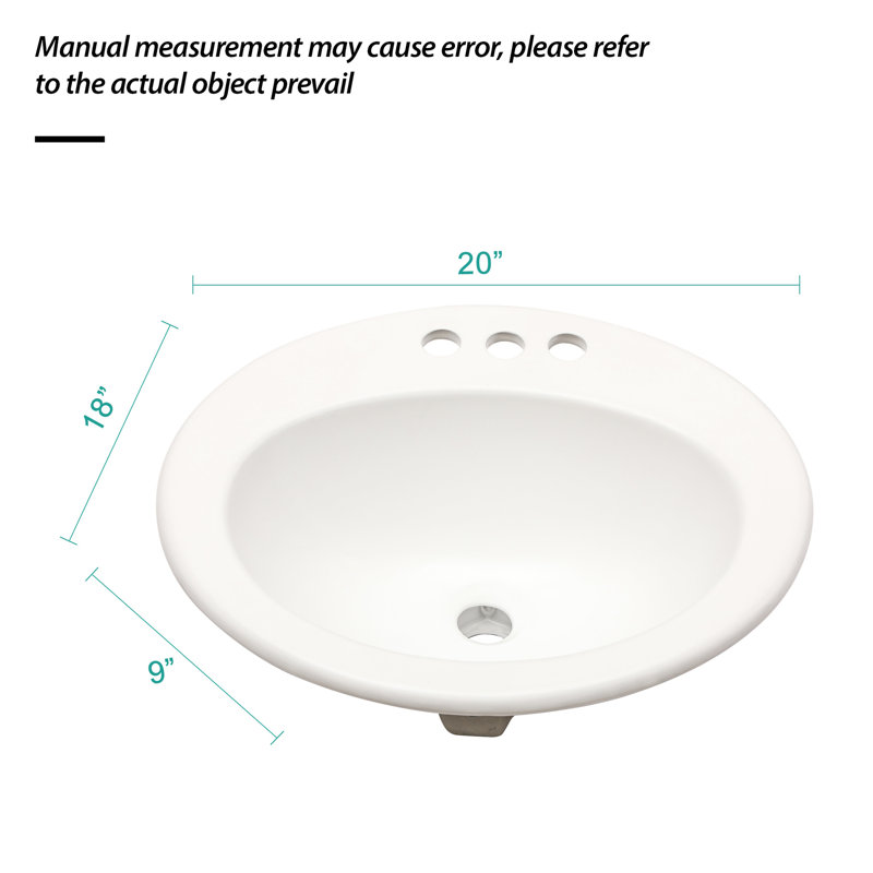 Lavabo ovale encastré en céramique blanche de 20 x 18 po en céramique - Style moderne, résistant aux taches, convient à divers emplacements.