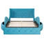Lit plateforme tapissier grand en velours avec tête de lit à oreilles et 1 grand tiroir, 2 tabourets de rangement latéraux (bleu)-739624863