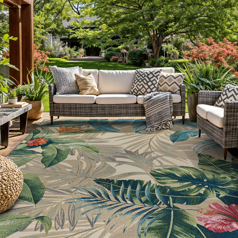 Tapis d'intérieur / extérieur à motif floral tropical Tropical, Rectangle 7 pi 10 po x 10 pi 6 po