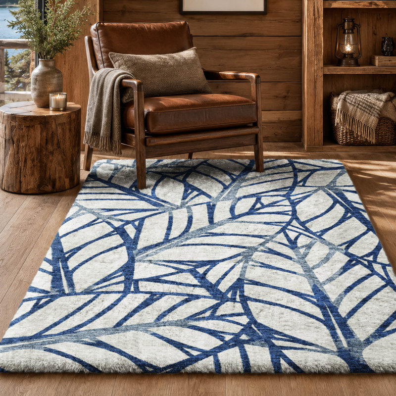 Tapis Dream Shag ADS744 de qualité supérieure, lavable à la machine et à motif floral, Navy, 10' x 14'