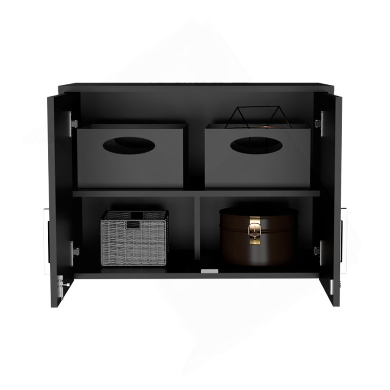Armoire de rangement murale Lions, 3 tablettes, double porte, finition wengé noir
