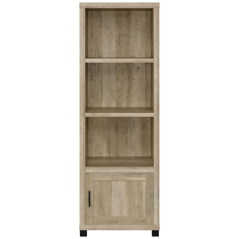 Distressed Pine 3 - Shelf Media Tower, Engineered Wood, Four Storage Compartments, For Restricted Spaces Wood Tower With Finish, Vertical Orientation Space Efficiency, Ideal Primary Living