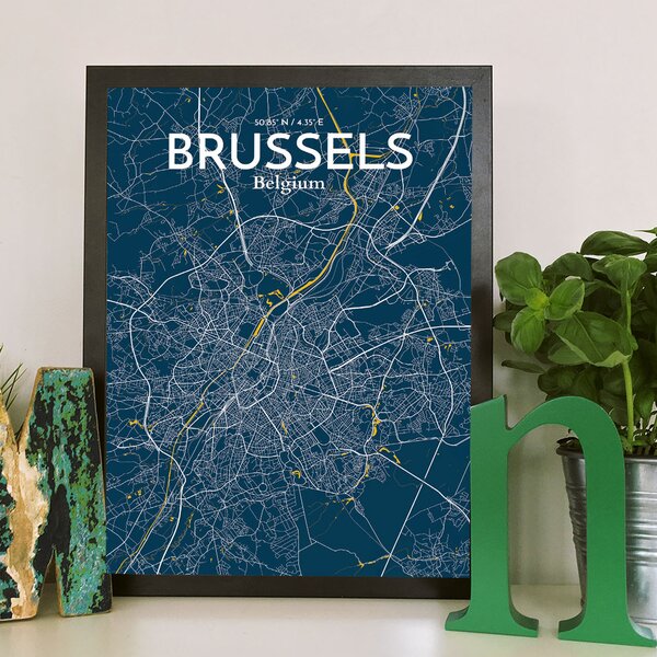 Wrought Studio Brussels City Map Graphic Art Print Poster in Amuse ...