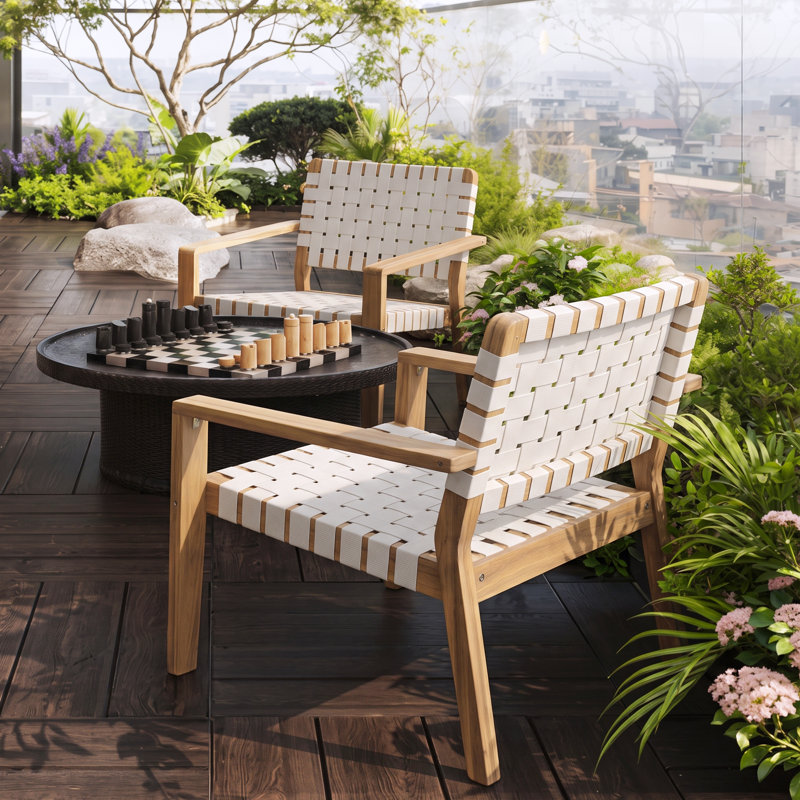 Ensemble de fauteuils en bois d'acacia Payton, Blanc / teck clair