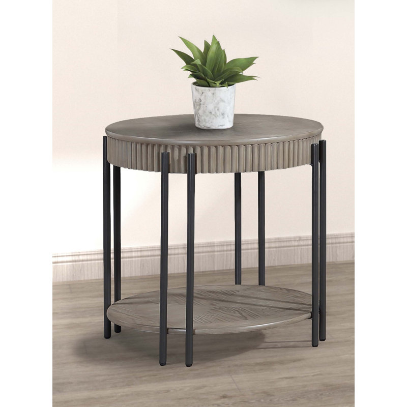 1pc Round End Table with Storage Shelf Black Brown Tan / Beige Finish Wooden Modern Furniture