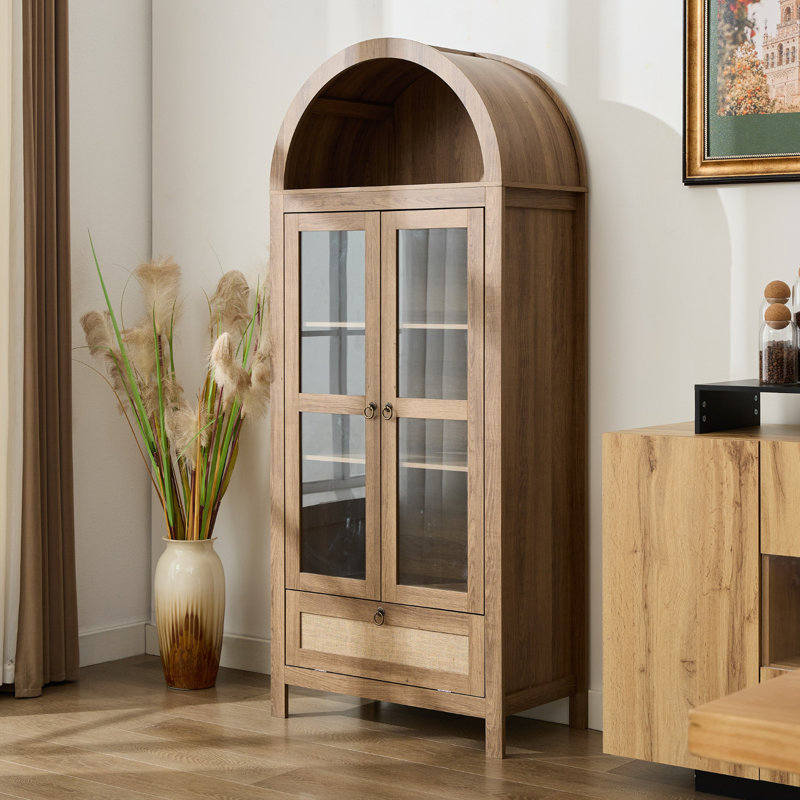 73" Tall Arched Storage Display Cabinet, Brown