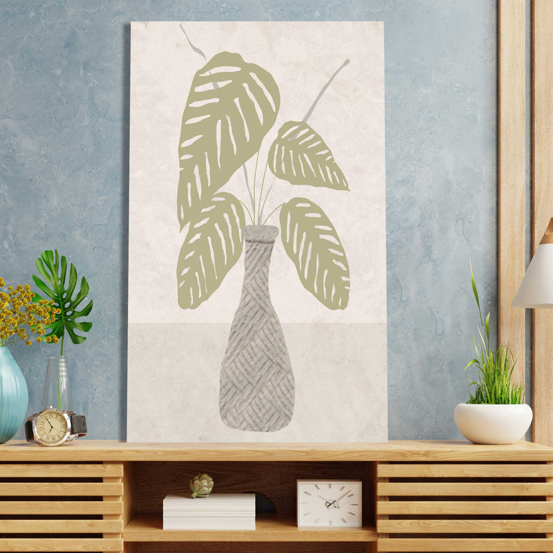 Nature morte en pot II - peinture, L 18 po x H 30 po, Toile tendue