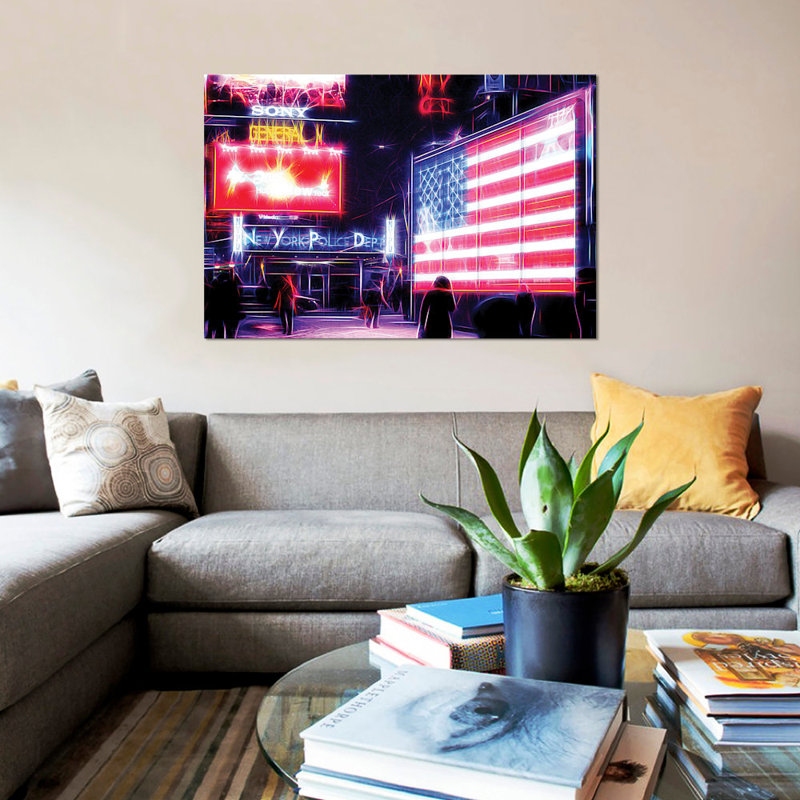 «US Flag», reproduction d'impression sur toile, H 18 po x l 26 po x P 1,5 po, Toile avec cadre noir, Pas de tapis