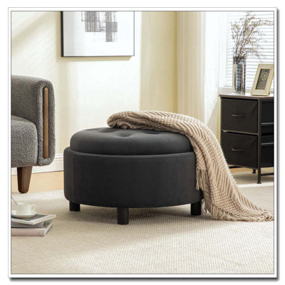 29.33"W Upholstered Round Ottoman