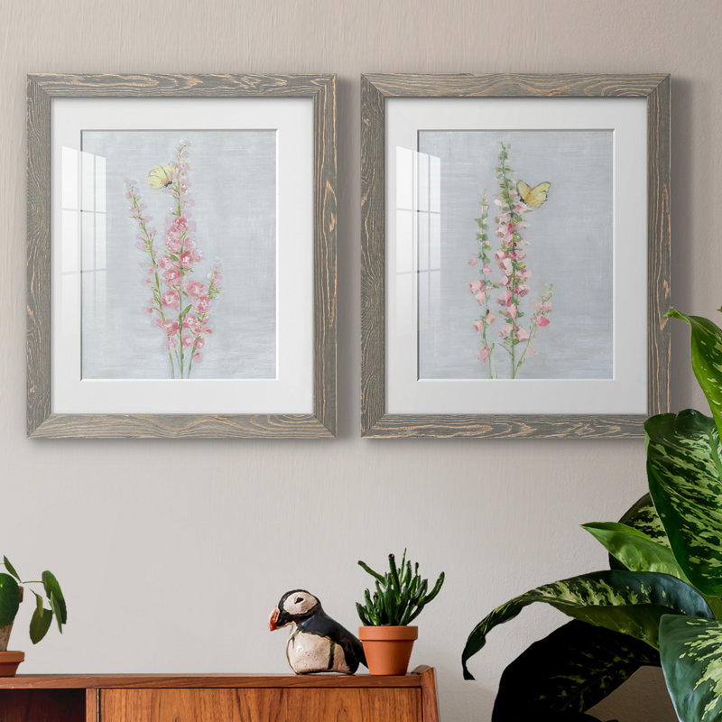 Foxglove Garden I - ensemble de 2 reproductions, H 24 po x l 36 po x P 1,5 po, Cadre en papier gris, Blanc