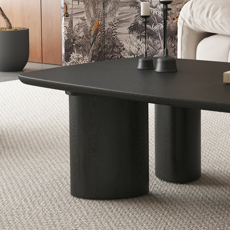 Table basse 31,5 pouces ronde en placage de bois de frêne rustique pour petit salon, Black - 51.2"