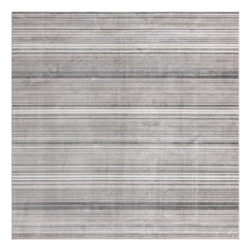 Tapis d'intérieur rayé Hulsey, Grey, Carré 7 pi 3 po