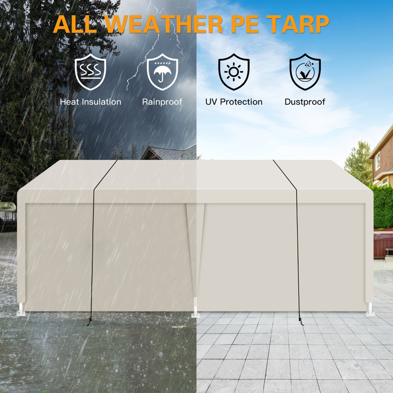 Abri d'auto, tente de garage portative robuste 12 x 20 pour abri de rangement extérieur