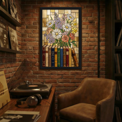 Arrangement floral de plantes et de fleurs sur fond de livres rétro