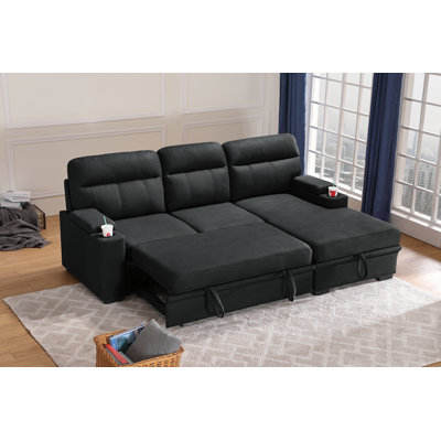 Ensemble de canapé-lit modulaire en L en microfibre polie de 93 pouces avec méridienne orientée à droite, ensemble de 2 pièces