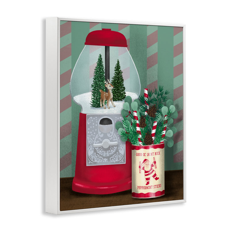 Vintage Christmas Gumball Machine Framed Giclee, design by Jilly Jack Designs, 30" H x 24" W