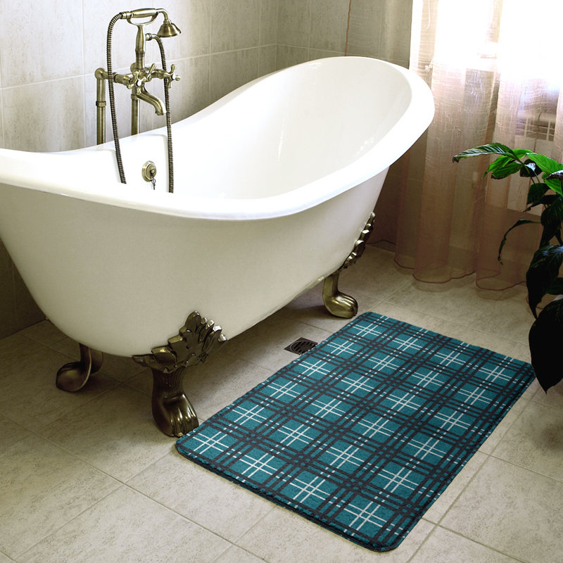 Memory Foam Non-Slip Bath Rug, 17" W x 24" L, Teal/Black/White