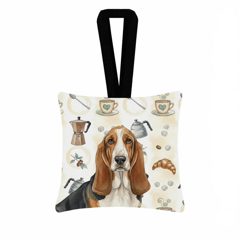 Ornement suspendu en tissu tricolore et blanc Basset Hound Coffee, Basset Hound Tricolor and White