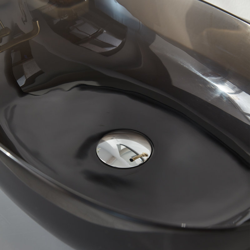 Pensen 22" X 15" Oval Transparent Resin Vessel Bathroom Sink, Black
