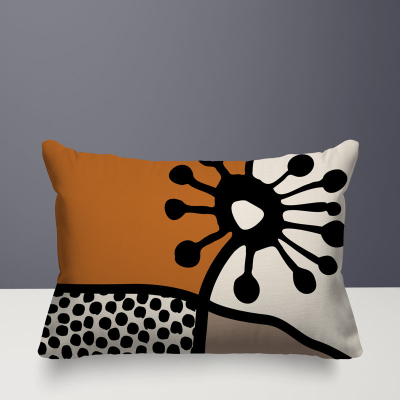 Coussin lombaire réversible intérieur / extérieur Jai Abstract, H 14 po x l 20 po, Orange brûlé