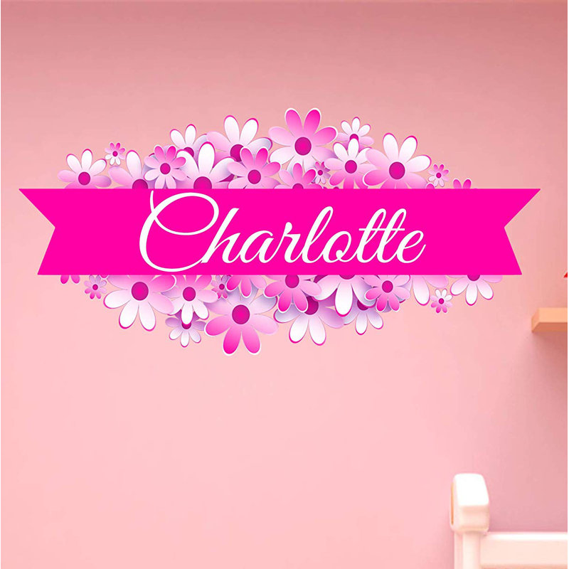 Décalcomanie murale nom de fleur personnalisée, H 15 po x l 30 po, Oui, Rose vif