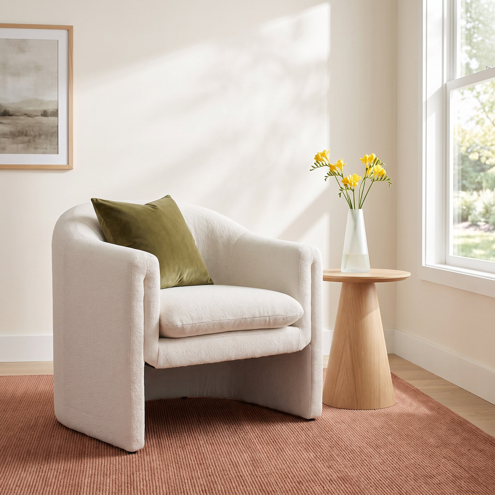 Alda Pine Accent Chair, Cream