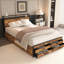 Bed Frame With 8 Storage Drawers, LED Headboard With Charging Station, Metal Platform Bed Frame, No Box Spring Needed, Noise-Free, Stable And Solid, Bed Frame-2058356308