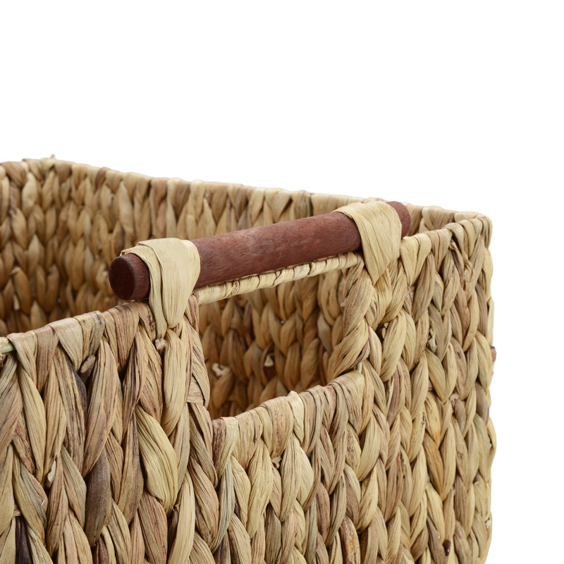 Handmade Water Hyacinth Storage Basket Set with Wood Handles (Set of 4)